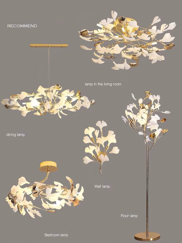 Moderno nórdico ginkgo ramo folha g9 led lustre de teto para sala estar jantar luminária decoração casa lustre iluminação interior