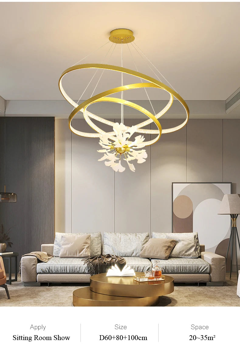 Moderno nórdico ginkgo ramo folha g9 led lustre de teto para sala estar jantar luminária decoração casa lustre iluminação interior