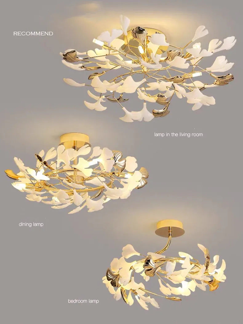 Moderno nórdico ginkgo ramo folha g9 led lustre de teto para sala estar jantar luminária decoração casa lustre iluminação interior