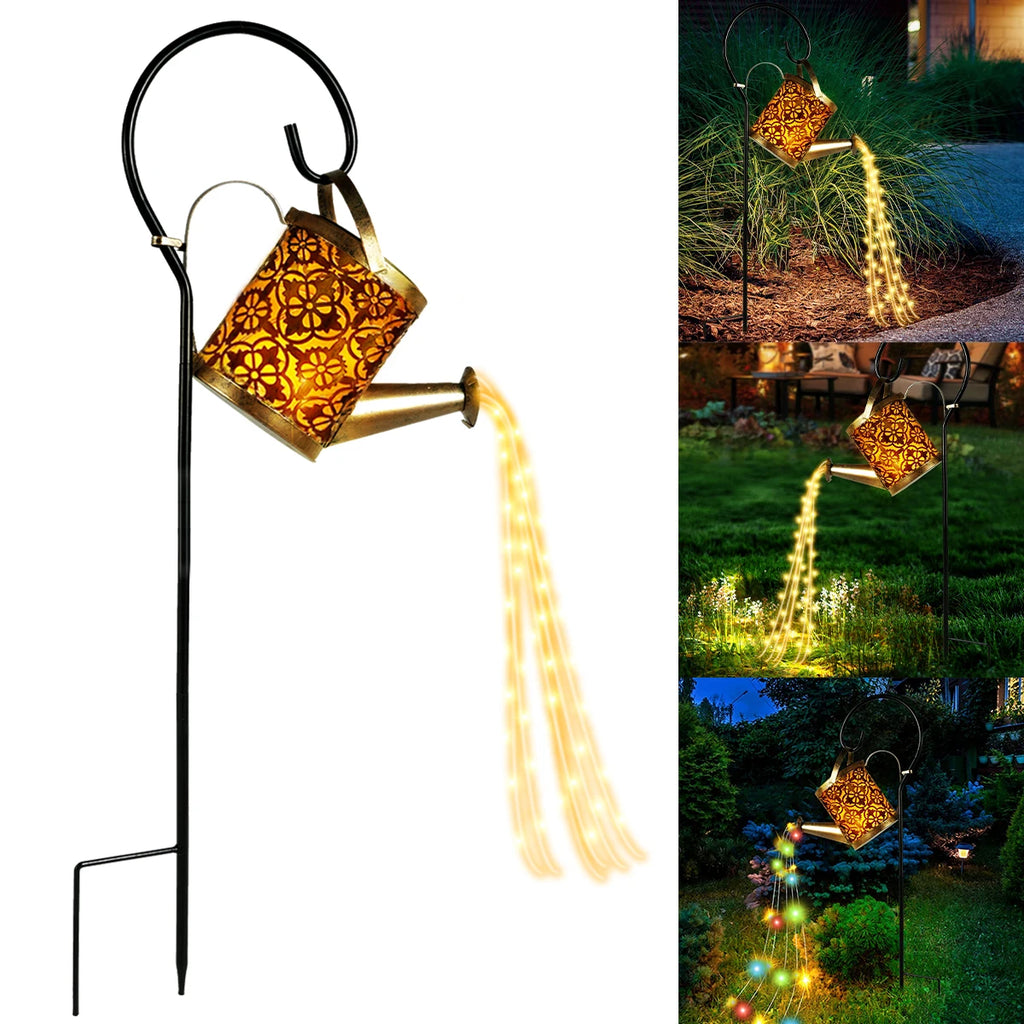 Lanternas solares rega pode ao ar livre rega pode água luz do gramado 36led chaleira luz da corda ferro retro jardim luzes da paisagem