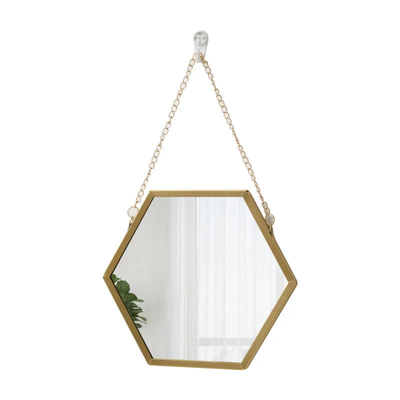 Forma hexagonal espelho decorativo decoração da parede maquiagem pendurado espelho banheiro espelho cosmético quarto decoração da parede