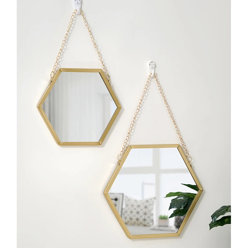 Forma hexagonal espelho decorativo decoração da parede maquiagem pendurado espelho banheiro espelho cosmético quarto decoração da parede