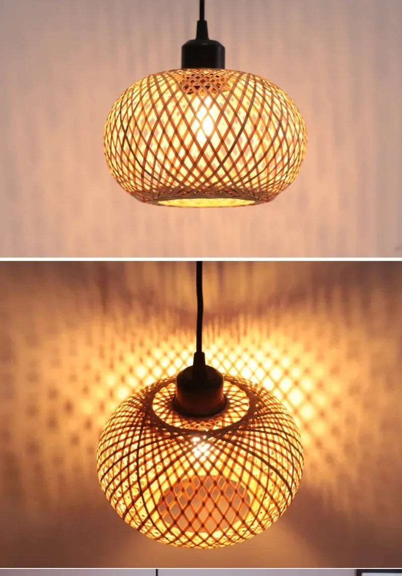 Lâmpada pingente de bambu lustre pendurado lâmpada artesanal rattan pingente luminária restaurante sala jantar iluminação interior