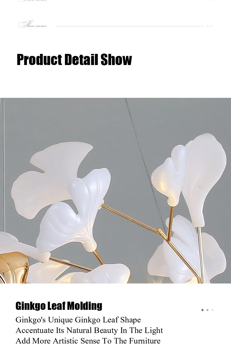 Moderno nórdico ginkgo ramo folha g9 led lustre de teto para sala estar jantar luminária decoração casa lustre iluminação interior