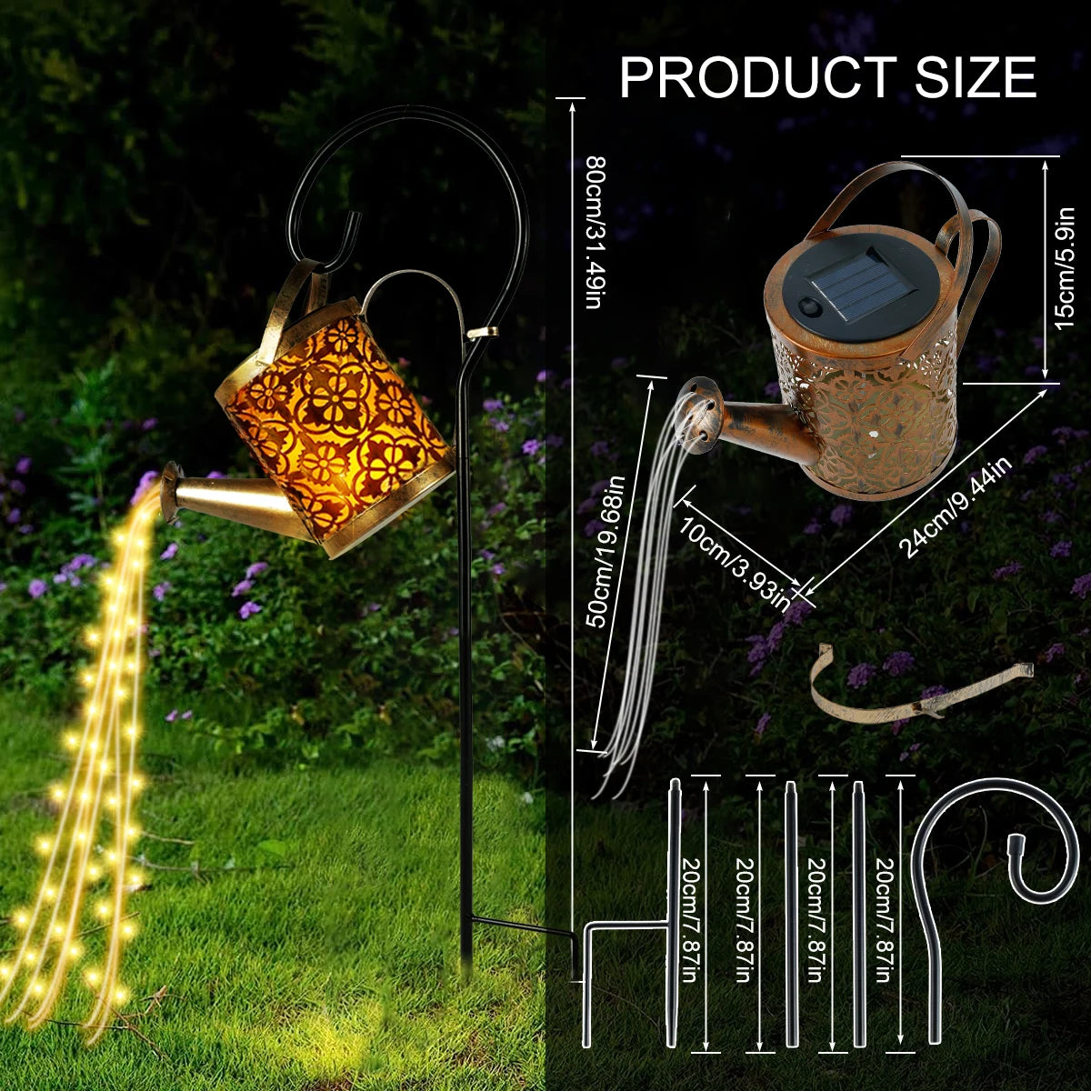 Lanternas solares rega pode ao ar livre rega pode água luz do gramado 36led chaleira luz da corda ferro retro jardim luzes da paisagem
