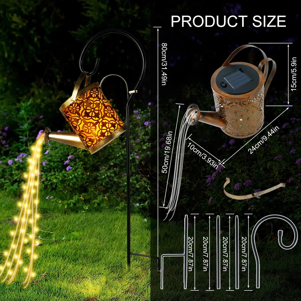 Lanternas solares rega pode ao ar livre rega pode água luz do gramado 36led chaleira luz da corda ferro retro jardim luzes da paisagem