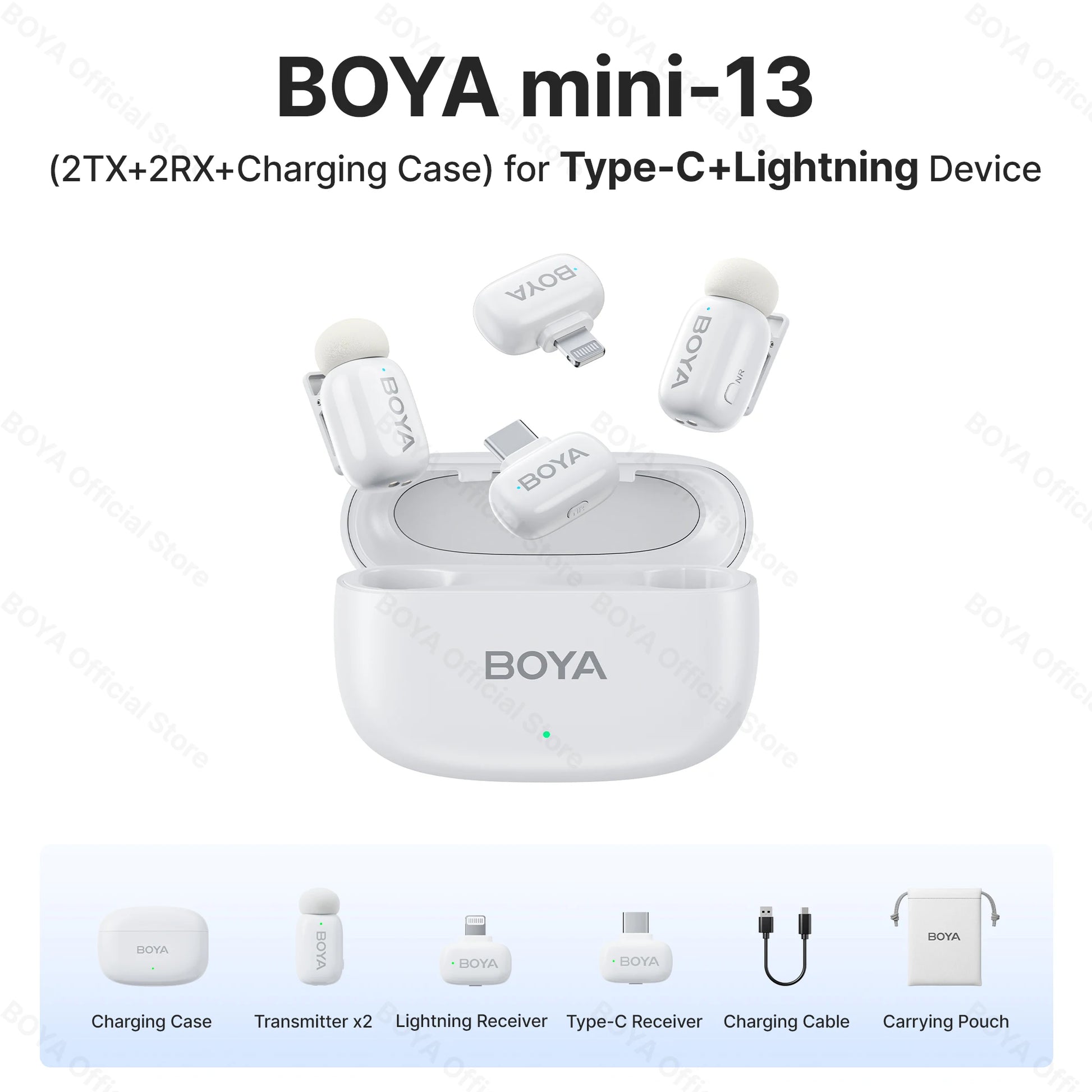 BOYA BOYA Mini Microfone de lapela sem fio com cancelamento de ruído para iPhone iPhone15-16 iPad Android Tipo C Smartphone, Câmera, YouTube Jogo Áudio ao vivo Gravação de vídeo Entrevista Vlog Transmissão sem fio 100m