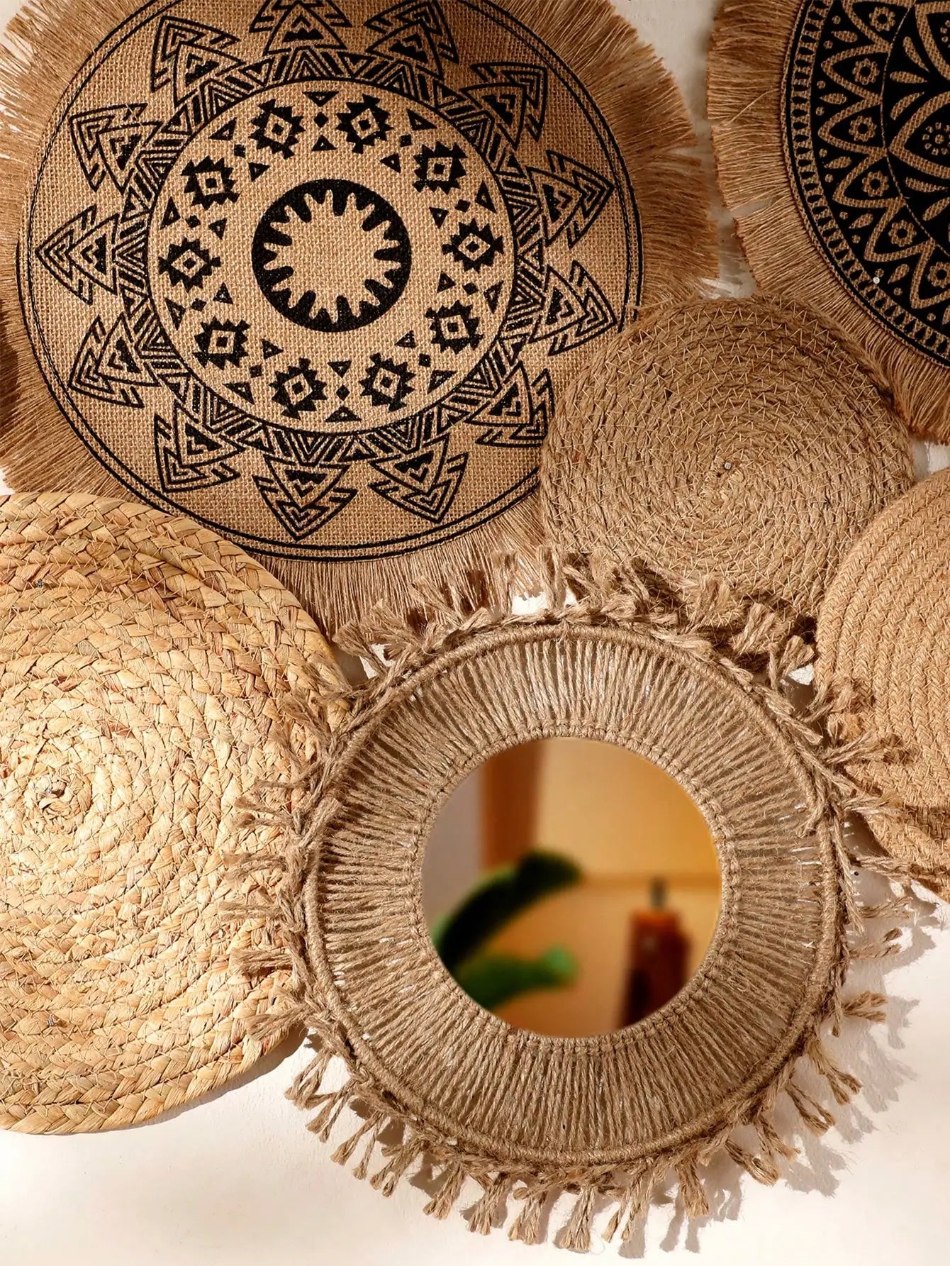 Pendurado cesta de parede de pano tecido artesanal decorativo rústico boho cestas de parede decoração casa fazenda vime redondo cestas de ervas marinhas