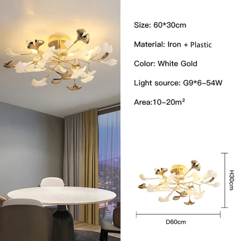 Moderno nórdico ginkgo ramo folha g9 led lustre de teto para sala estar jantar luminária decoração casa lustre iluminação interior