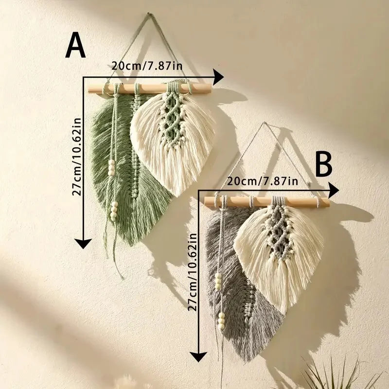 Pequeno macrame parede pendurado boho tecido folha macrame tapeçaria arte da parede para o quarto casa decoração presente para mulheres meninas