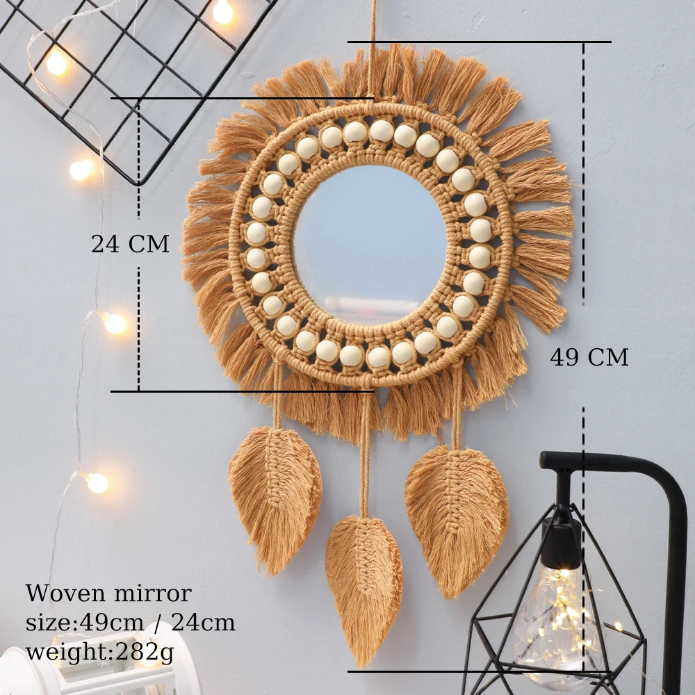 Espelhos de parede redondos decoração do quarto mão tecido espelho decorativo pendurado na parede para apartamento sala estar quarto decoração casa