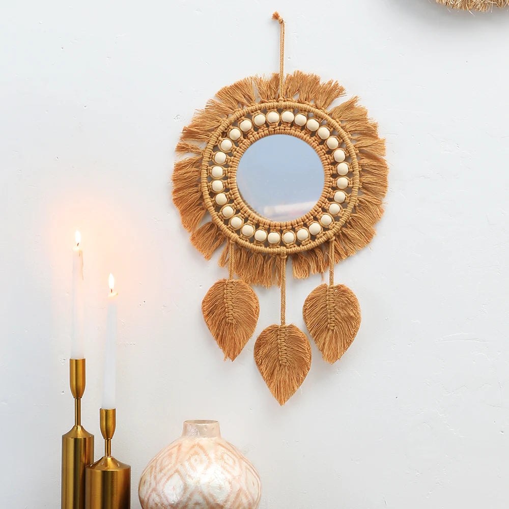 Espelhos de parede redondos decoração do quarto mão tecido espelho decorativo pendurado na parede para apartamento sala estar quarto decoração casa