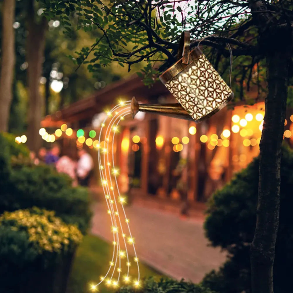 Lanternas solares rega pode ao ar livre rega pode água luz do gramado 36led chaleira luz da corda ferro retro jardim luzes da paisagem