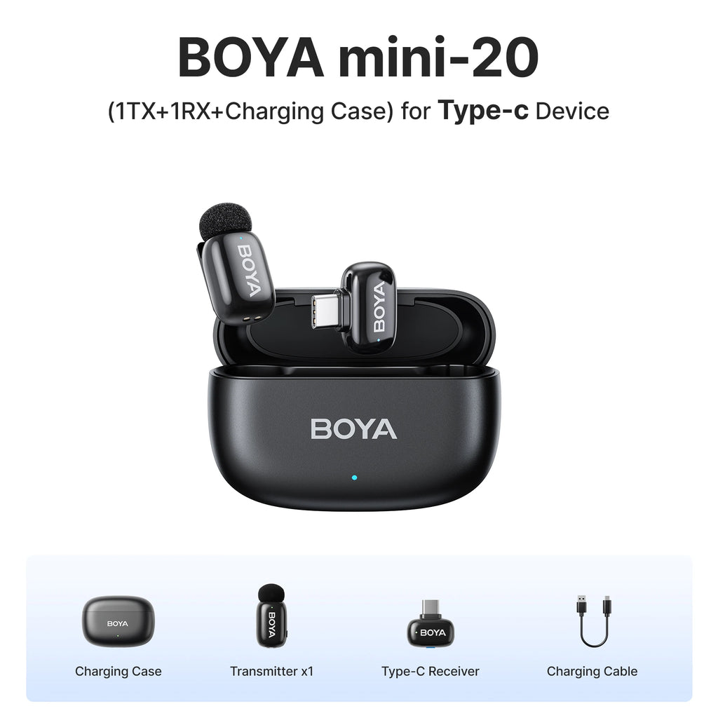 BOYA BOYA Mini Microfone de lapela sem fio com cancelamento de ruído para iPhone iPhone15-16 iPad Android Tipo C Smartphone, Câmera, YouTube Jogo Áudio ao vivo Gravação de vídeo Entrevista Vlog Transmissão sem fio 100m