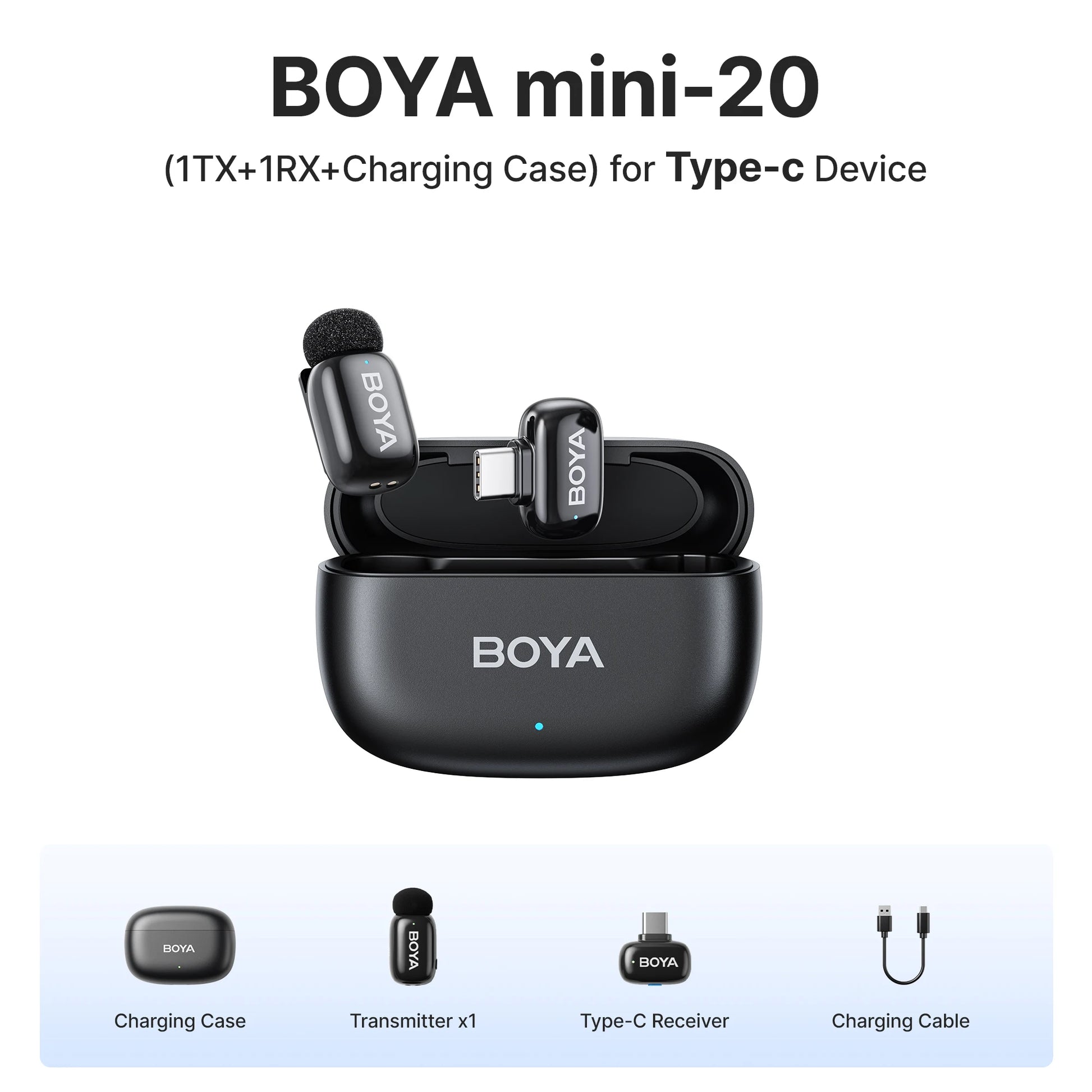 BOYA BOYA Mini Microfone de lapela sem fio com cancelamento de ruído para iPhone iPhone15-16 iPad Android Tipo C Smartphone, Câmera, YouTube Jogo Áudio ao vivo Gravação de vídeo Entrevista Vlog Transmissão sem fio 100m