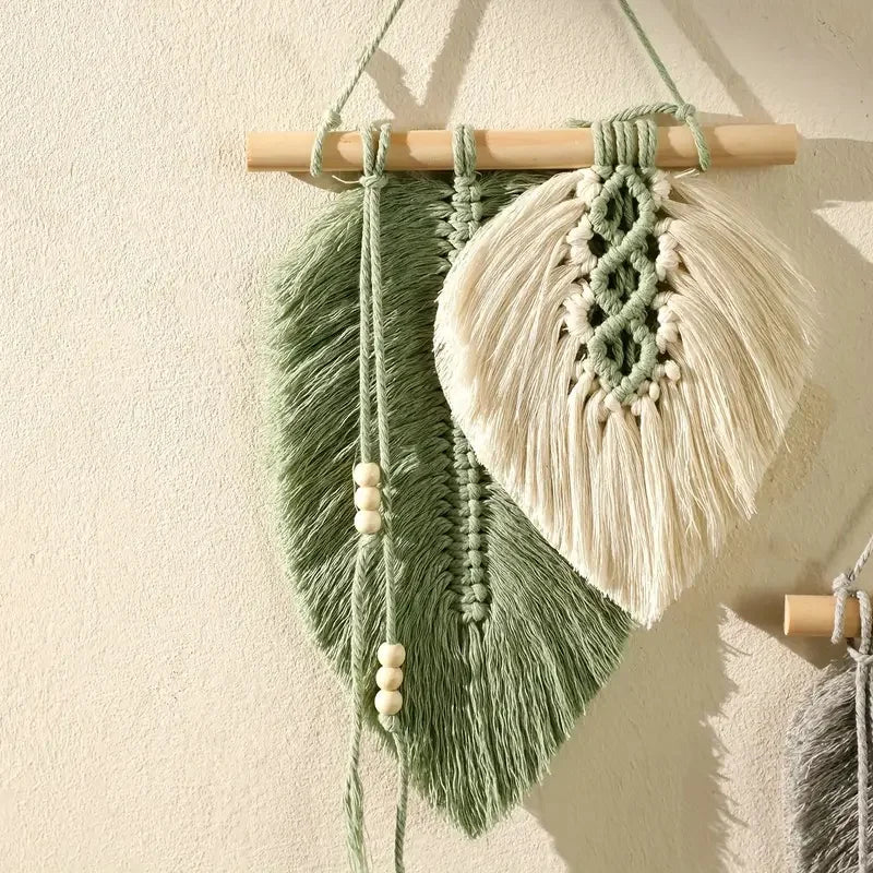 Pequeno macrame parede pendurado boho tecido folha macrame tapeçaria arte da parede para o quarto casa decoração presente para mulheres meninas