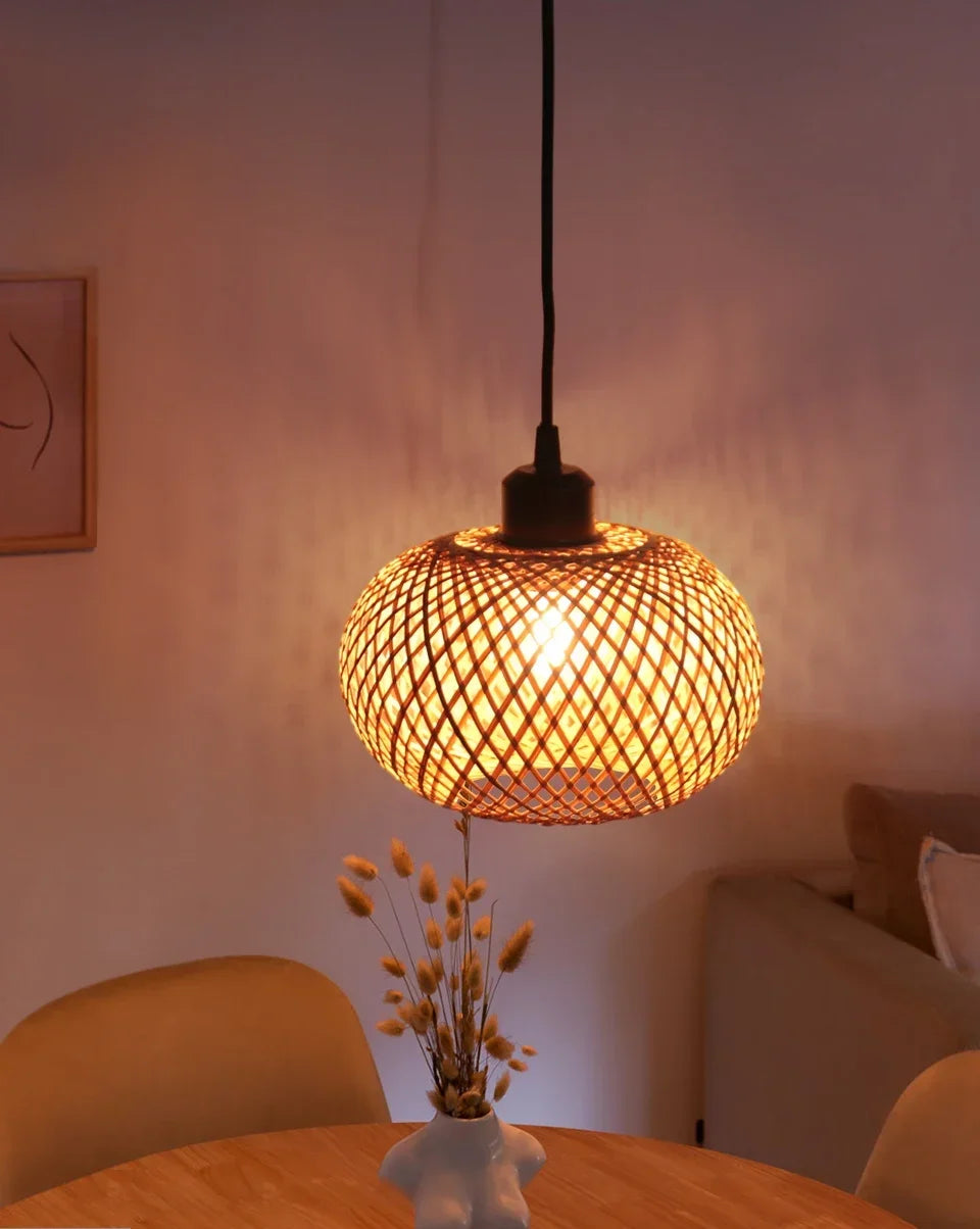 Lâmpada pingente de bambu lustre pendurado lâmpada artesanal rattan pingente luminária restaurante sala jantar iluminação interior