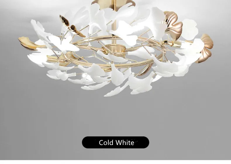 Moderno nórdico ginkgo ramo folha g9 led lustre de teto para sala estar jantar luminária decoração casa lustre iluminação interior