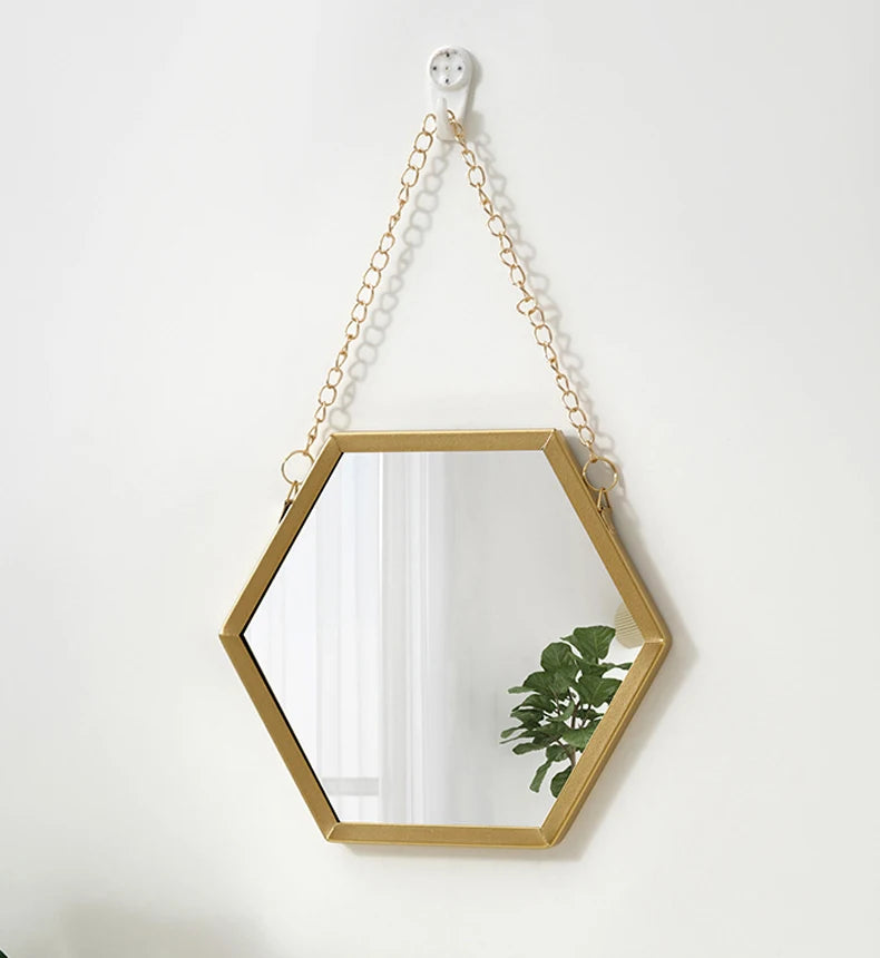 Forma hexagonal espelho decorativo decoração da parede maquiagem pendurado espelho banheiro espelho cosmético quarto decoração da parede