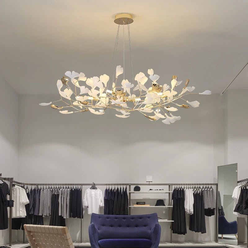 Moderno nórdico ginkgo ramo folha g9 led lustre de teto para sala estar jantar luminária decoração casa lustre iluminação interior