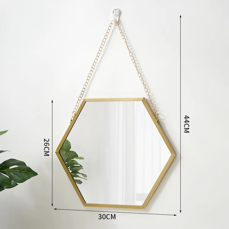 Forma hexagonal espelho decorativo decoração da parede maquiagem pendurado espelho banheiro espelho cosmético quarto decoração da parede