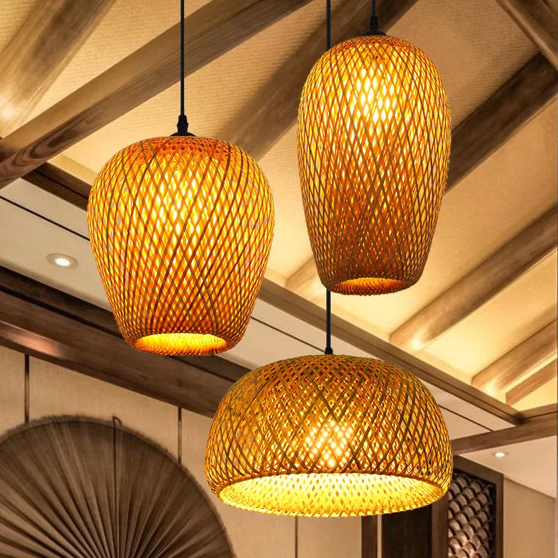 2025 mais novo pingente de bambu lâmpadas luzes teto rattan vime lustre mão malha trança suspensa casa jantar trançado decoração quente