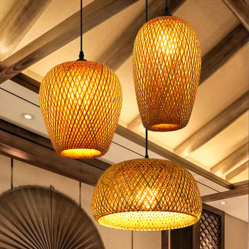 2025 mais novo pingente de bambu lâmpadas luzes teto rattan vime lustre mão malha trança suspensa casa jantar trançado decoração quente