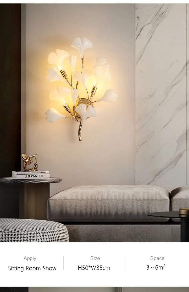 Moderno nórdico ginkgo ramo folha g9 led lustre de teto para sala estar jantar luminária decoração casa lustre iluminação interior