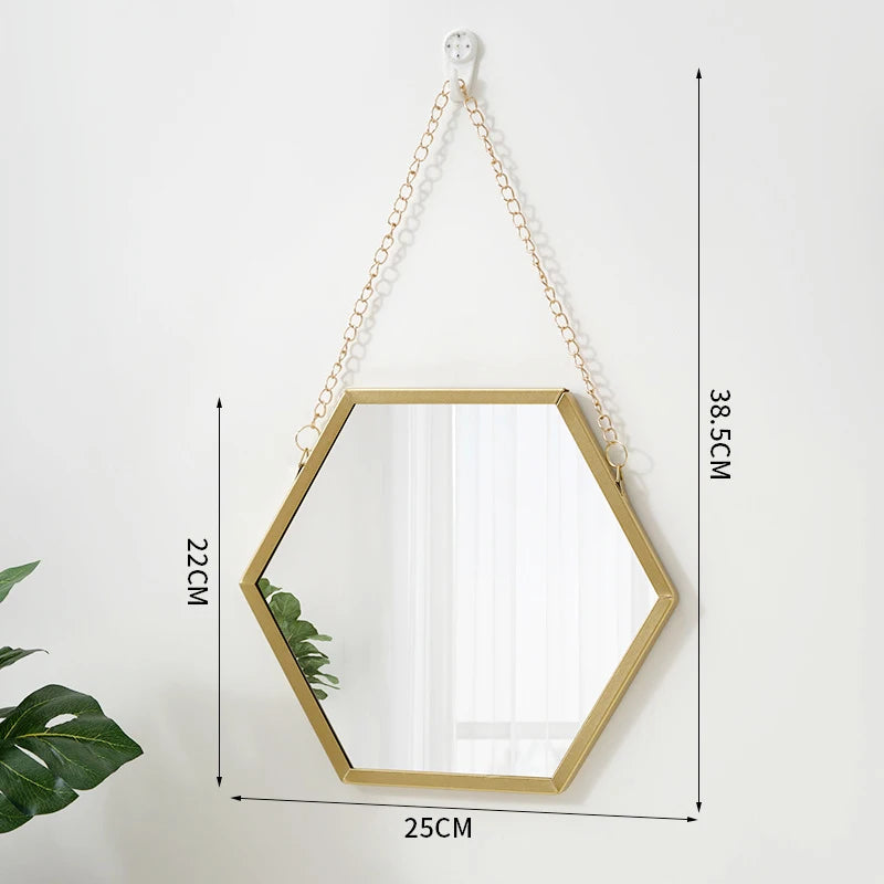 Forma hexagonal espelho decorativo decoração da parede maquiagem pendurado espelho banheiro espelho cosmético quarto decoração da parede