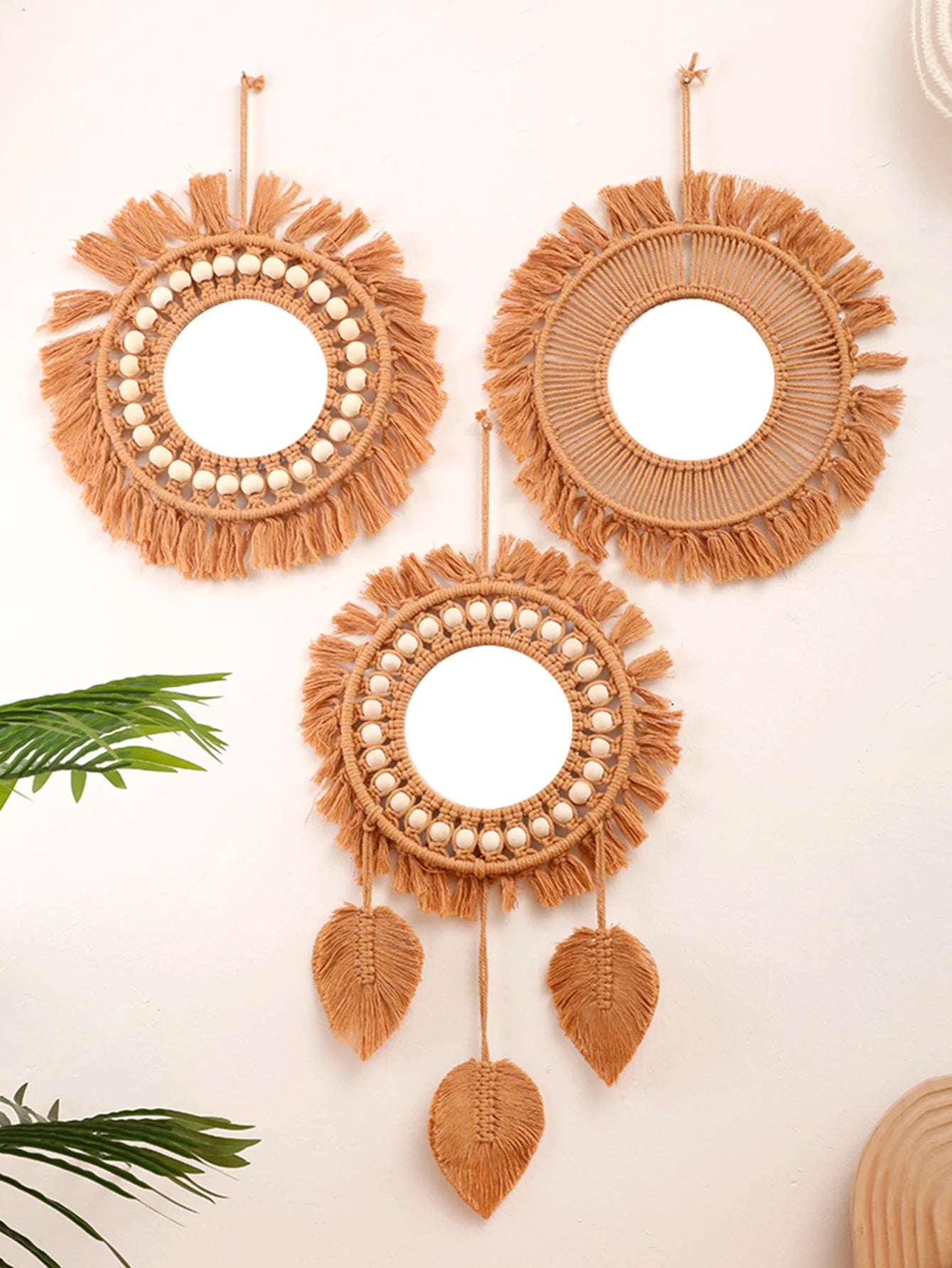 Espelhos de parede redondos decoração do quarto mão tecido espelho decorativo pendurado na parede para apartamento sala estar quarto decoração casa