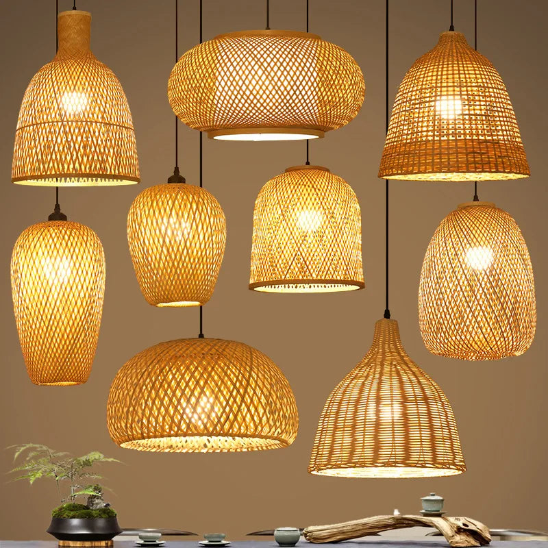 2025 mais novo pingente de bambu lâmpadas luzes teto rattan vime lustre mão malha trança suspensa casa jantar trançado decoração quente