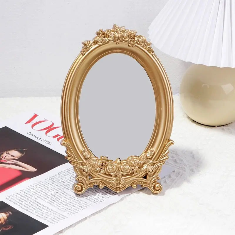 Molde de escultura rústica, espelho dourado, bandeja de decoração para casa, espelho decorativo para quarto, mesa, maquiagem