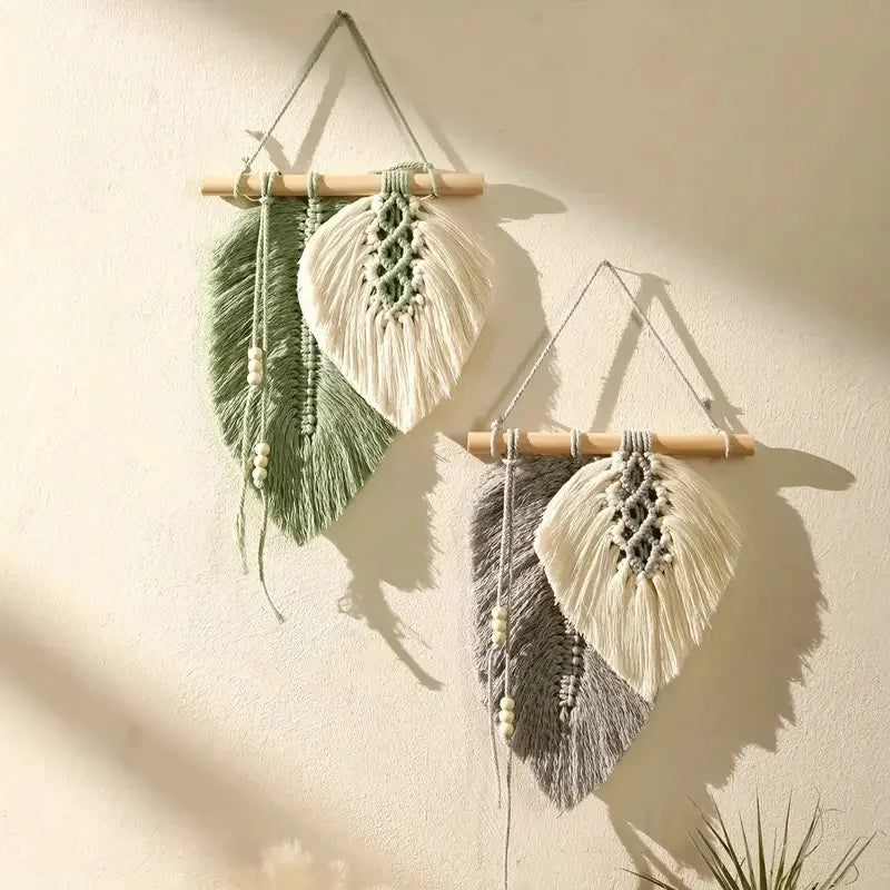 Pequeno macrame parede pendurado boho tecido folha macrame tapeçaria arte da parede para o quarto casa decoração presente para mulheres meninas