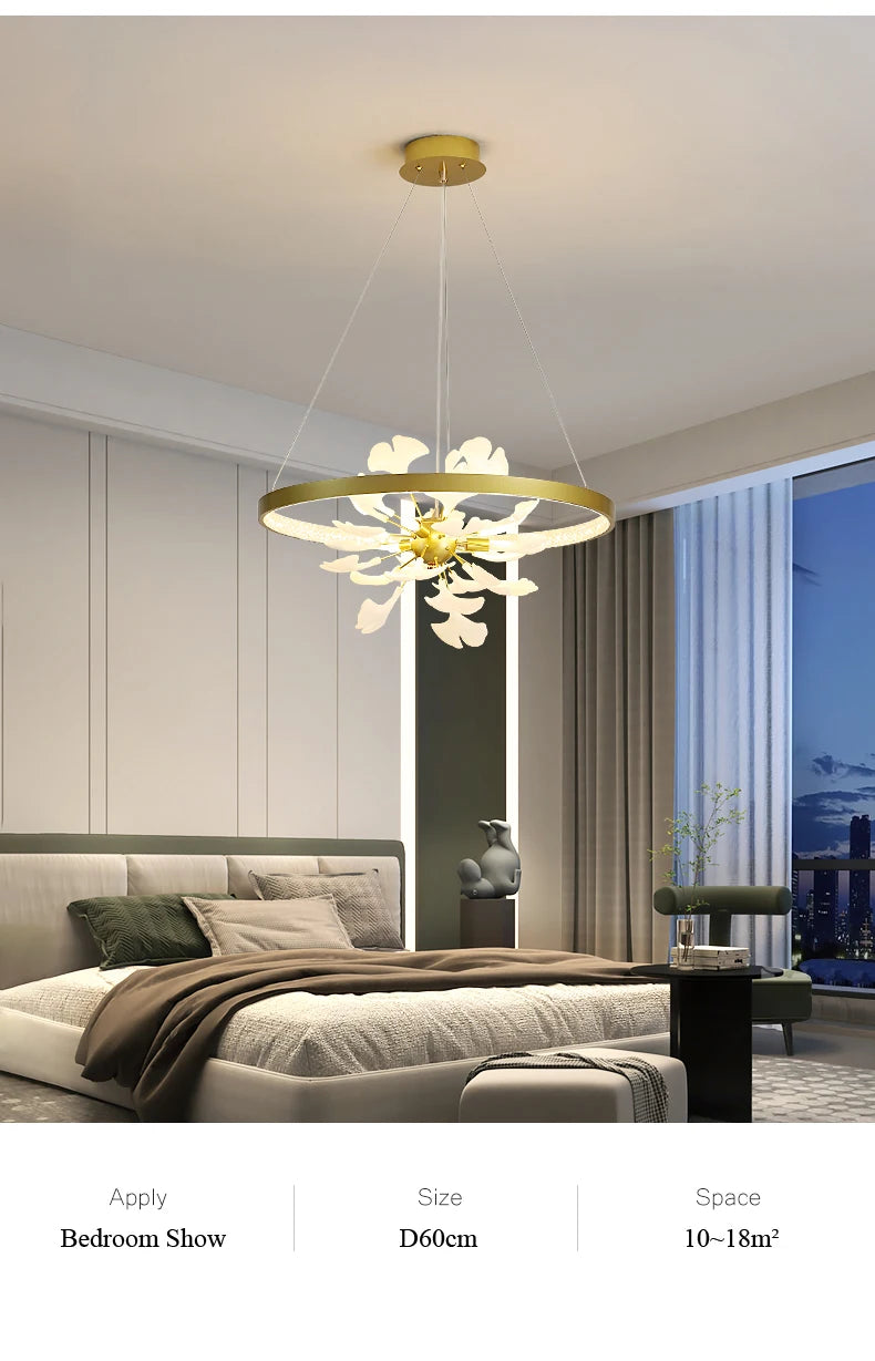 Moderno nórdico ginkgo ramo folha g9 led lustre de teto para sala estar jantar luminária decoração casa lustre iluminação interior