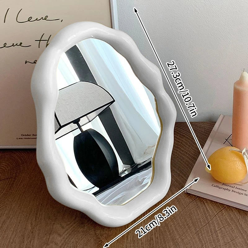 Espelho de pé irregular espelho de maquiagem de mesa decorativo espelho de vaidade decoração do quarto estética cosméticos decoração de casa