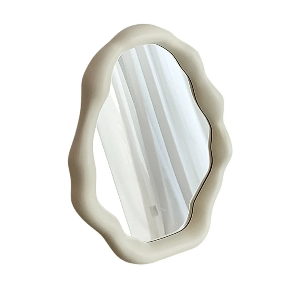 1pc estilo creme espelho de maquiagem decorativo irregular simples espelho de cômoda em forma de nuvem espelho de parede de cabeleireiro francês