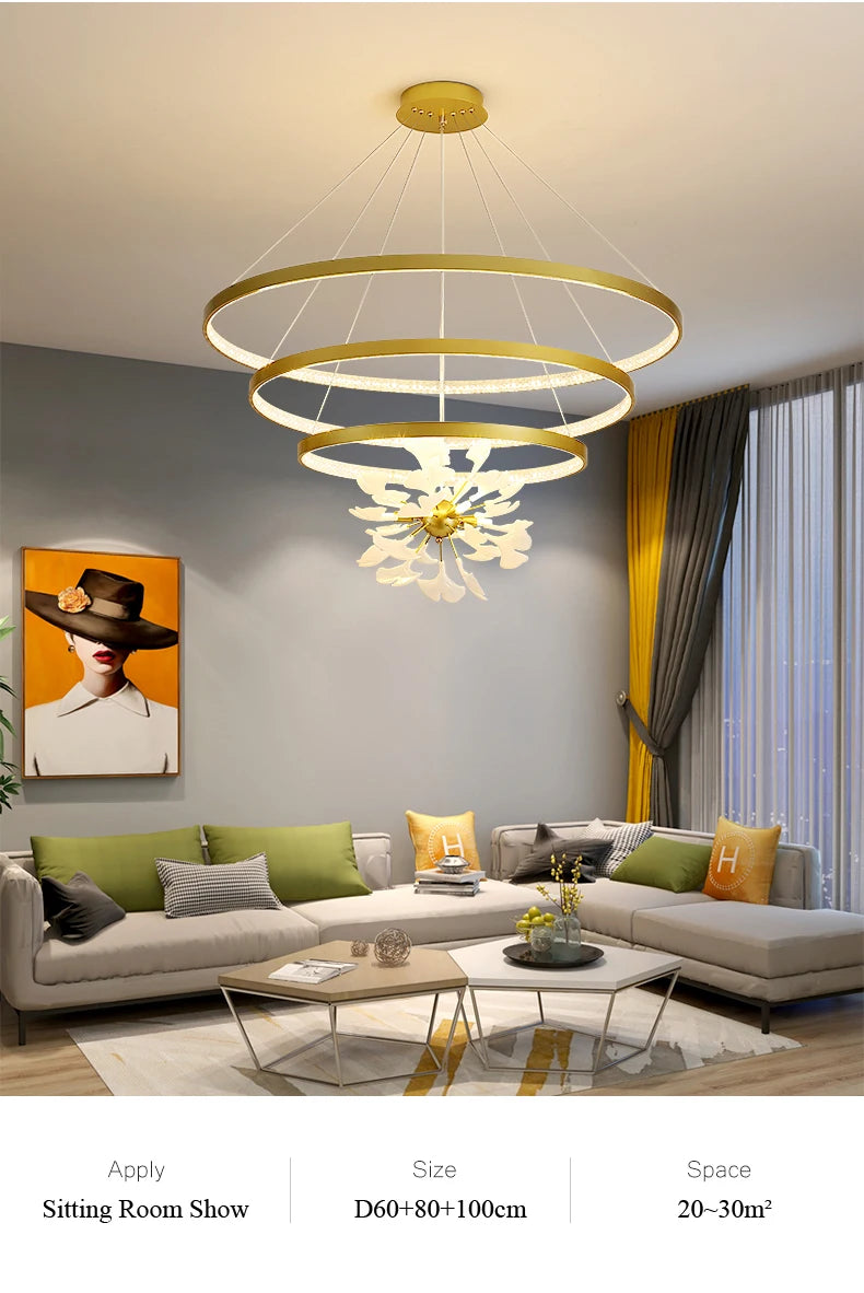 Moderno nórdico ginkgo ramo folha g9 led lustre de teto para sala estar jantar luminária decoração casa lustre iluminação interior