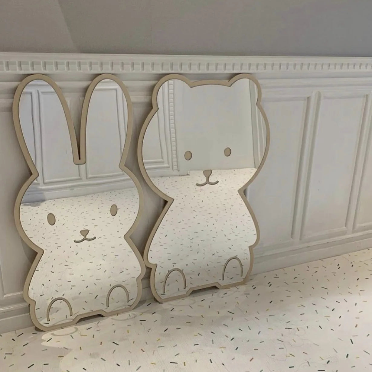 Coelho urso em forma de espelho acrílico ornamentos dos desenhos animados artesanato foto adereços bebê crianças quarto nordic decoração casa