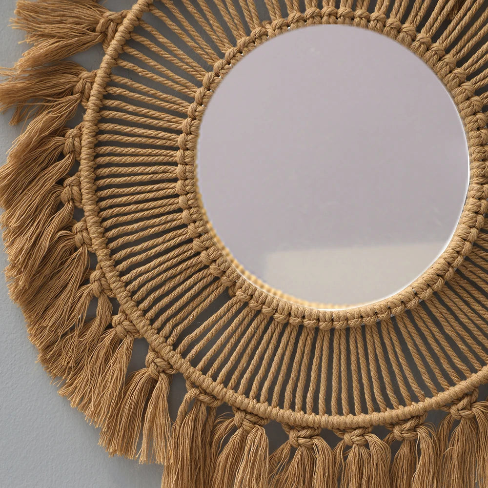 Espelhos de parede redondos decoração do quarto mão tecido espelho decorativo pendurado na parede para apartamento sala estar quarto decoração casa