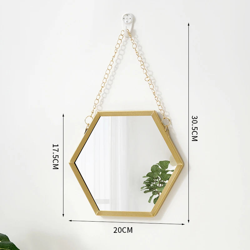 Forma hexagonal espelho decorativo decoração da parede maquiagem pendurado espelho banheiro espelho cosmético quarto decoração da parede