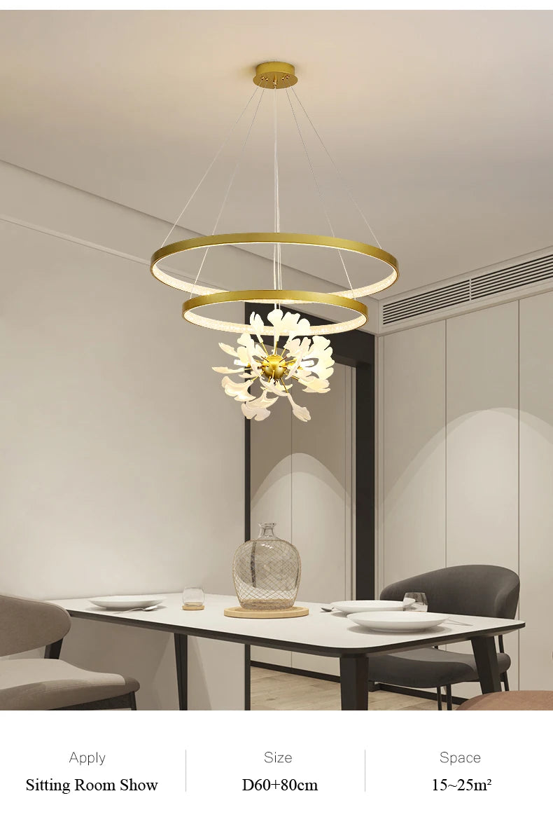 Moderno nórdico ginkgo ramo folha g9 led lustre de teto para sala estar jantar luminária decoração casa lustre iluminação interior