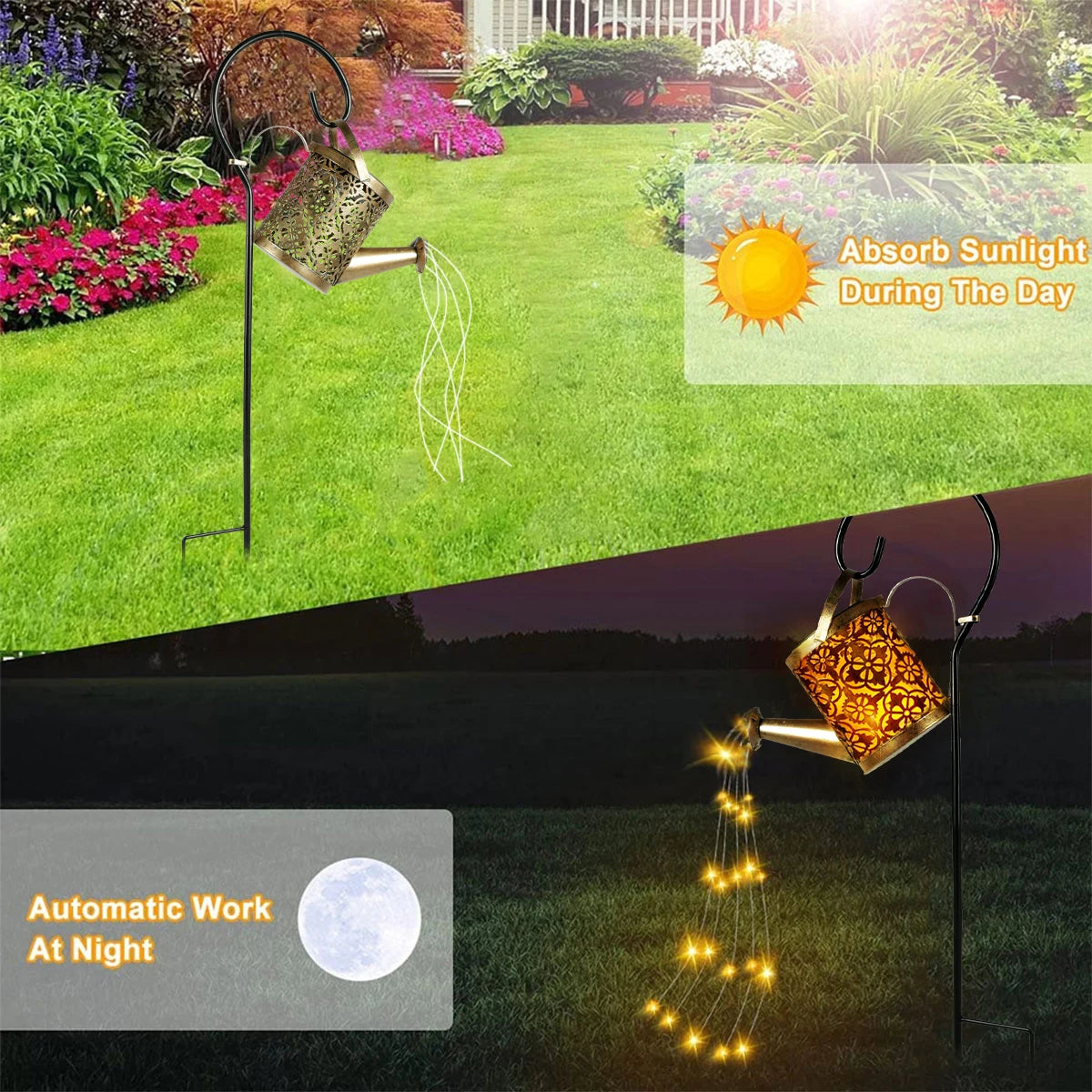 Lanternas solares rega pode ao ar livre rega pode água luz do gramado 36led chaleira luz da corda ferro retro jardim luzes da paisagem