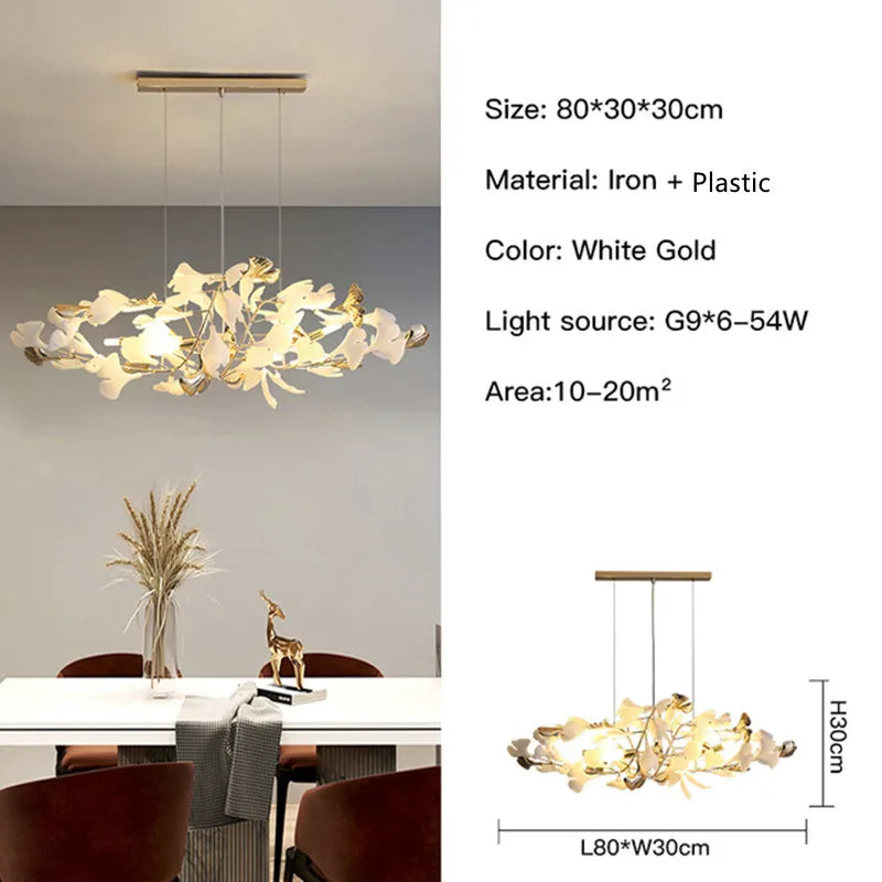 Moderno nórdico ginkgo ramo folha g9 led lustre de teto para sala estar jantar luminária decoração casa lustre iluminação interior