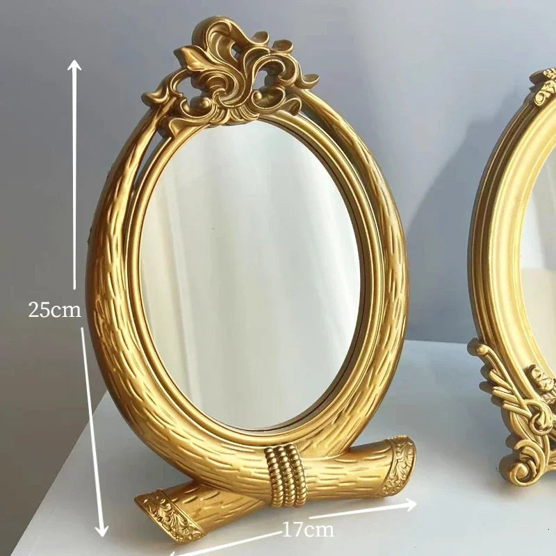 Molde de escultura rústica, espelho dourado, bandeja de decoração para casa, espelho decorativo para quarto, mesa, maquiagem