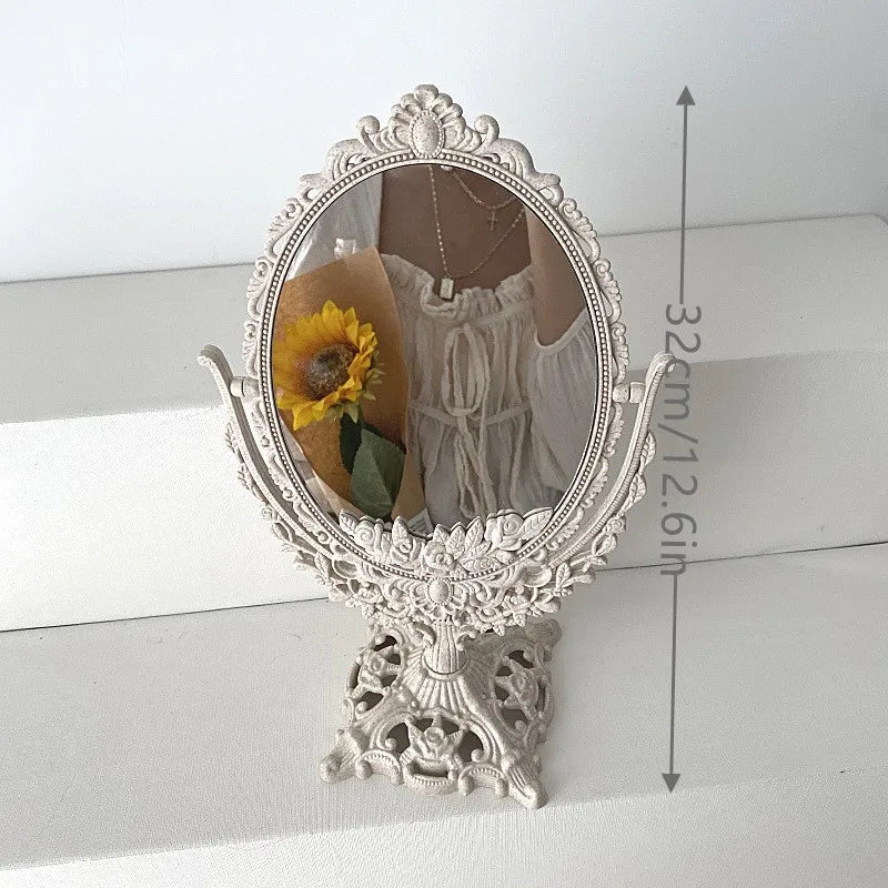 Design floral Home Decor Mirror, Material elegante do olhar do vintage, Europeu requintado Oval Handhold Mirror, Decoração do quarto