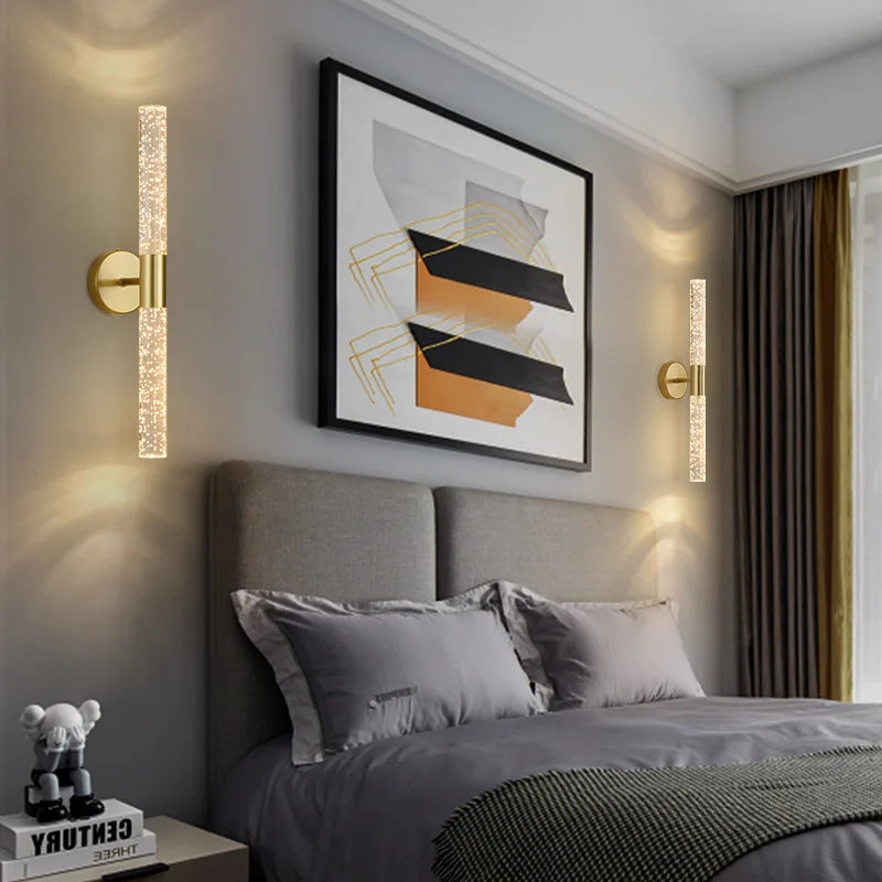 Nordic Bubble Crystal Rod LED Lâmpada de parede, quarto, cabeceira, sala, luz de parede, corredor, decoração de interiores, AC85-265V