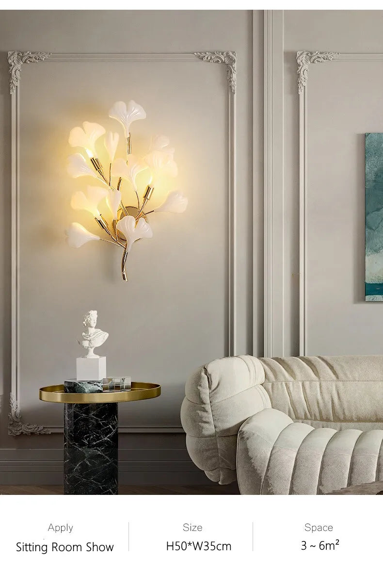 Moderno nórdico ginkgo ramo folha g9 led lustre de teto para sala estar jantar luminária decoração casa lustre iluminação interior