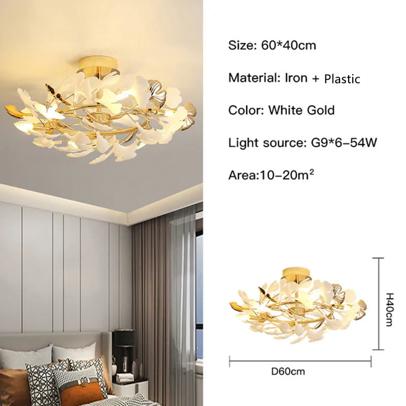 Moderno nórdico ginkgo ramo folha g9 led lustre de teto para sala estar jantar luminária decoração casa lustre iluminação interior