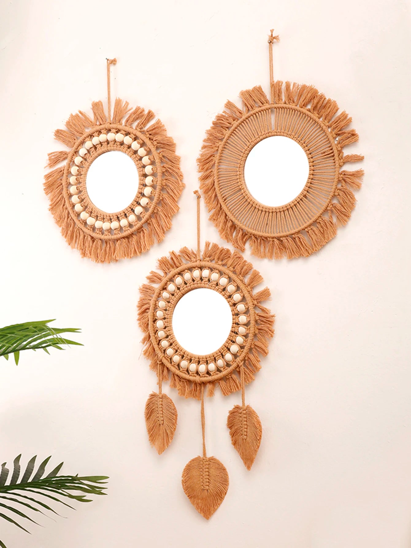Espelhos de parede redondos decoração do quarto mão tecido espelho decorativo pendurado na parede para apartamento sala estar quarto decoração casa