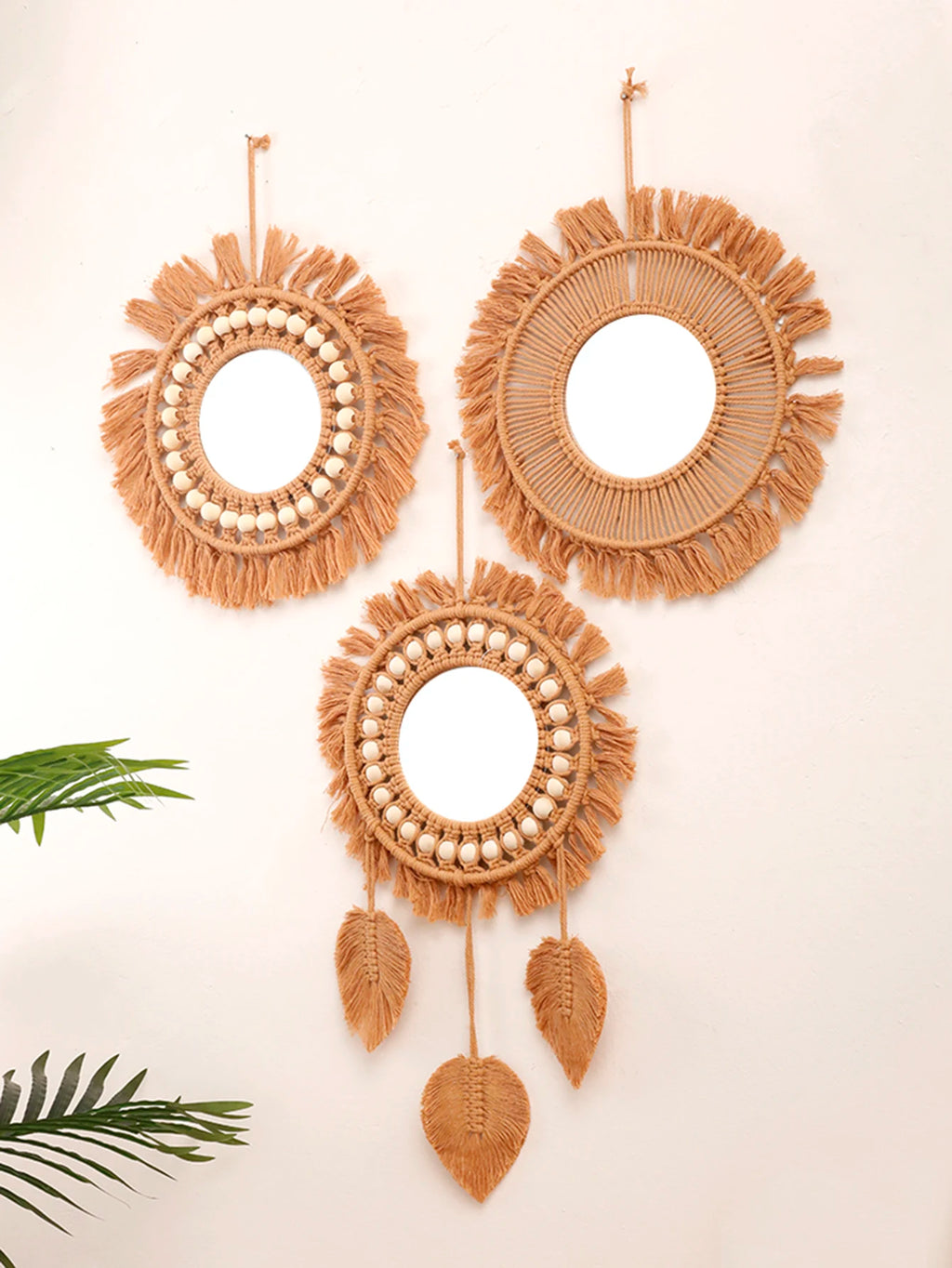 Espelhos de parede redondos decoração do quarto mão tecido espelho decorativo pendurado na parede para apartamento sala estar quarto decoração casa